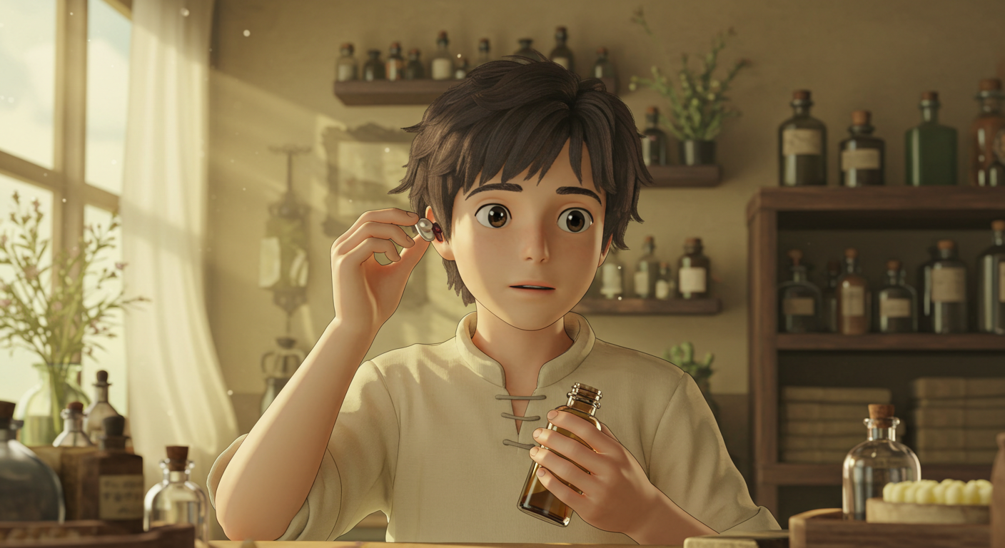 Hand applying moisturizing drops to a dry ear