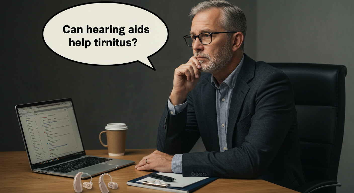 Person with hearing aid finding relief from tinnitus